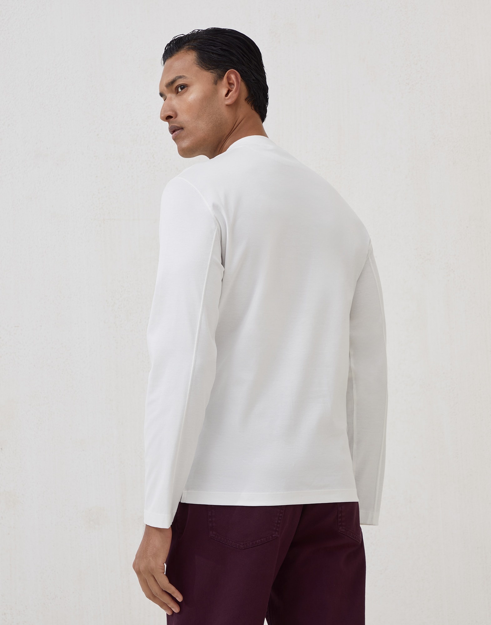 Cotton jersey mock neck long sleeve T-shirt - 2