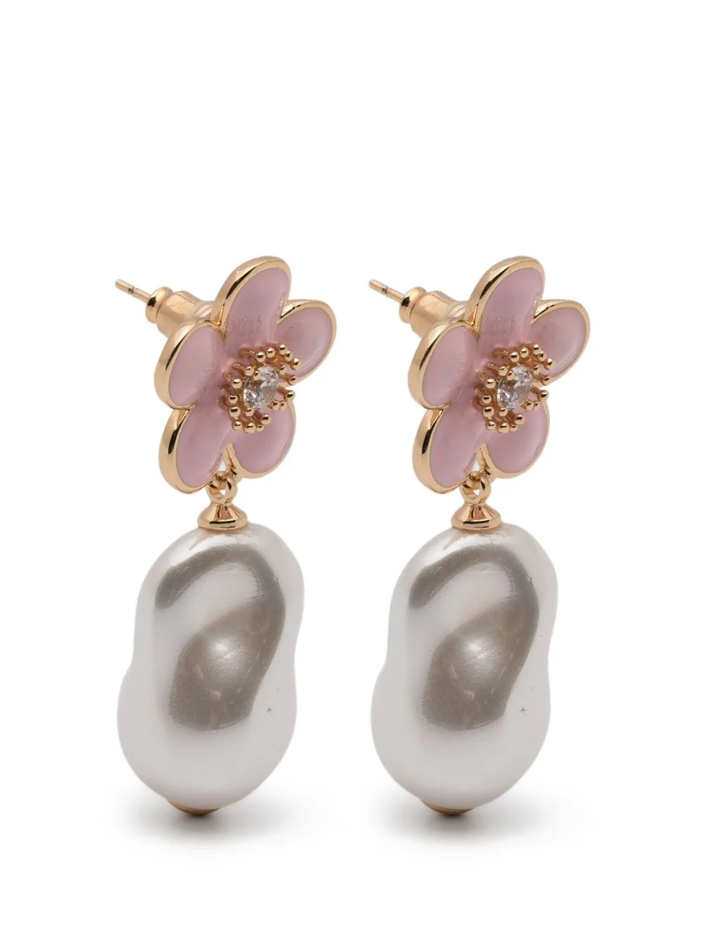 flower-motif pearl-drop earrings - 1