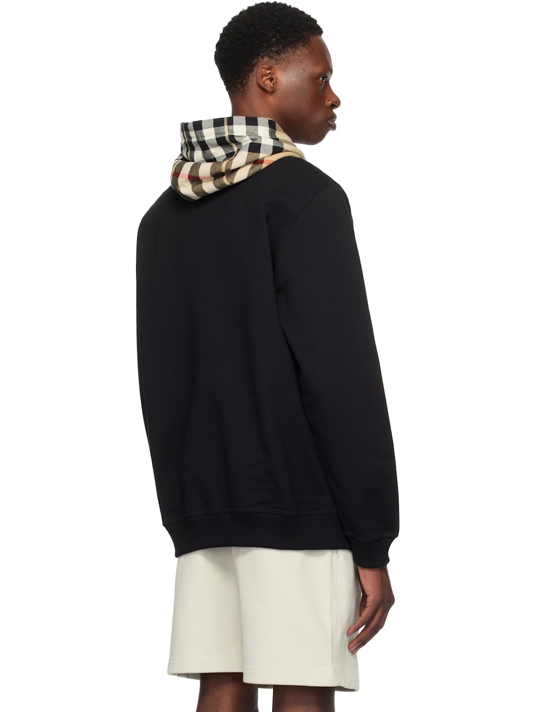 Black Check Hood Cotton Hoodie - 3