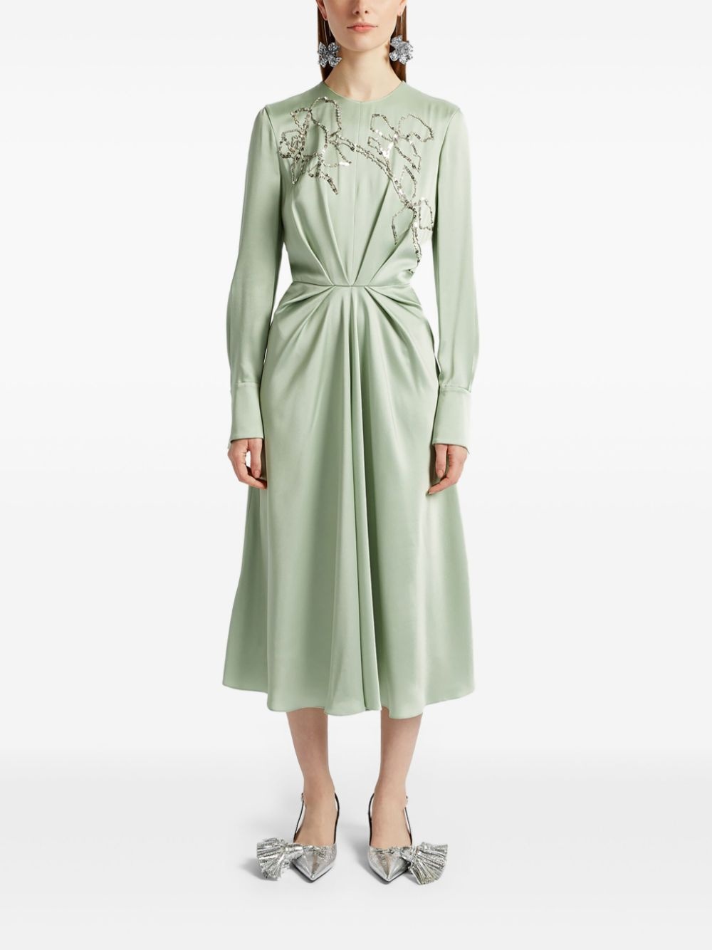long-sleeve draped midi dress - 2