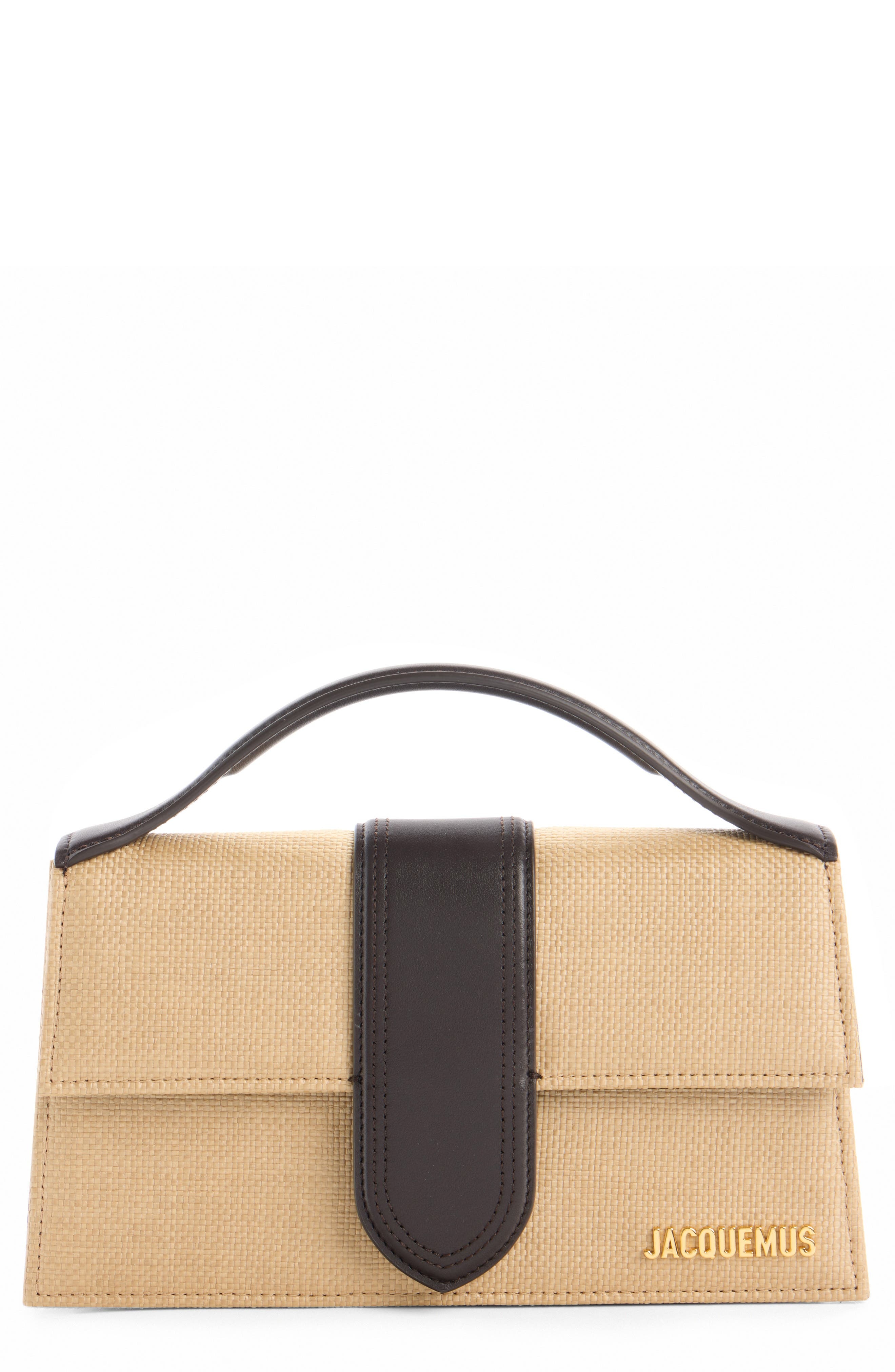 Jacquemus Le Grand Bambino Woven Straw Top Handle Bag in Natural /Dark Brown 1Ff at Nordstrom - 1