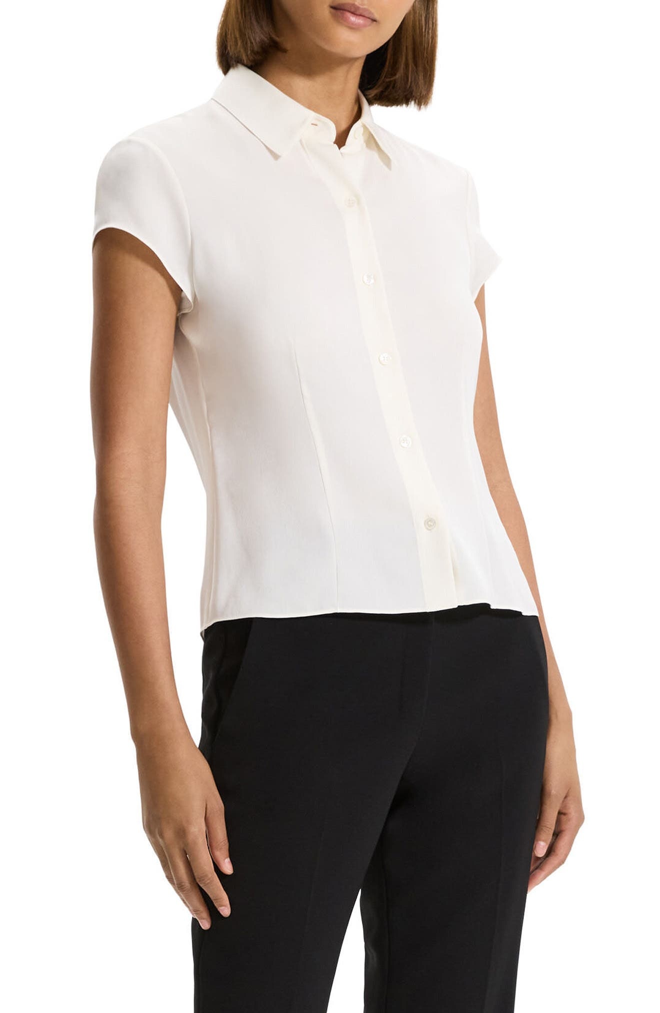 Theory Cap Sleeve Silk Shirt in Iv at Nordstrom - 3
