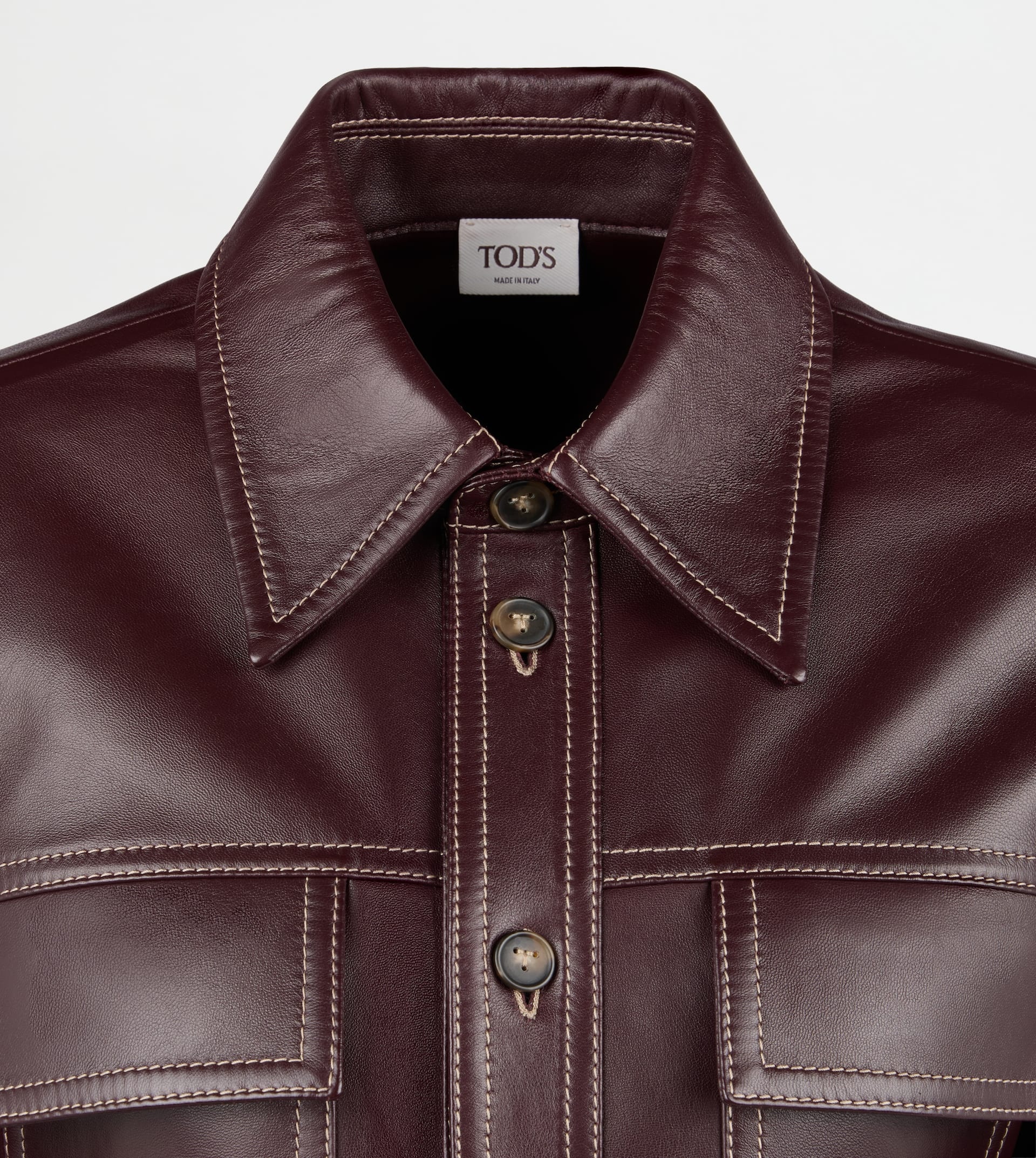 SHIRT IN LEATHER - BURGUNDY - 7