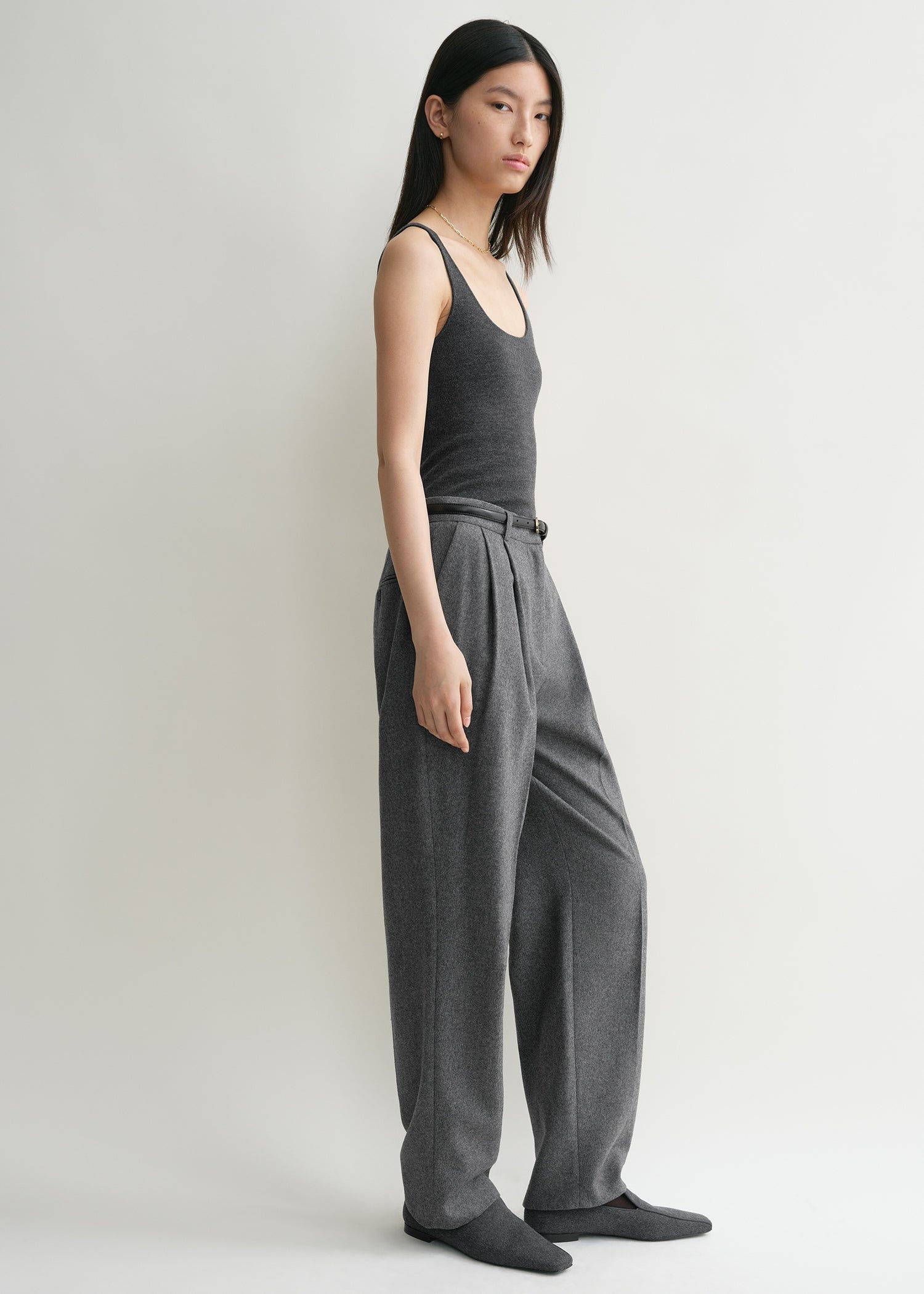 Double-pleated tailored trousers grey melange - 3