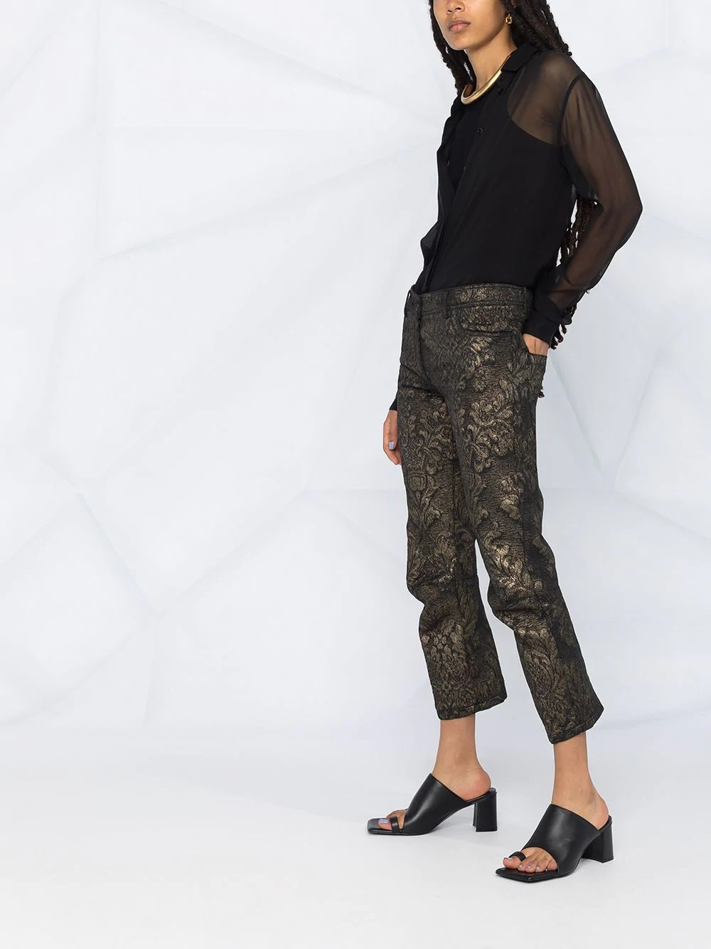 cropped metallic thread trousers - 6