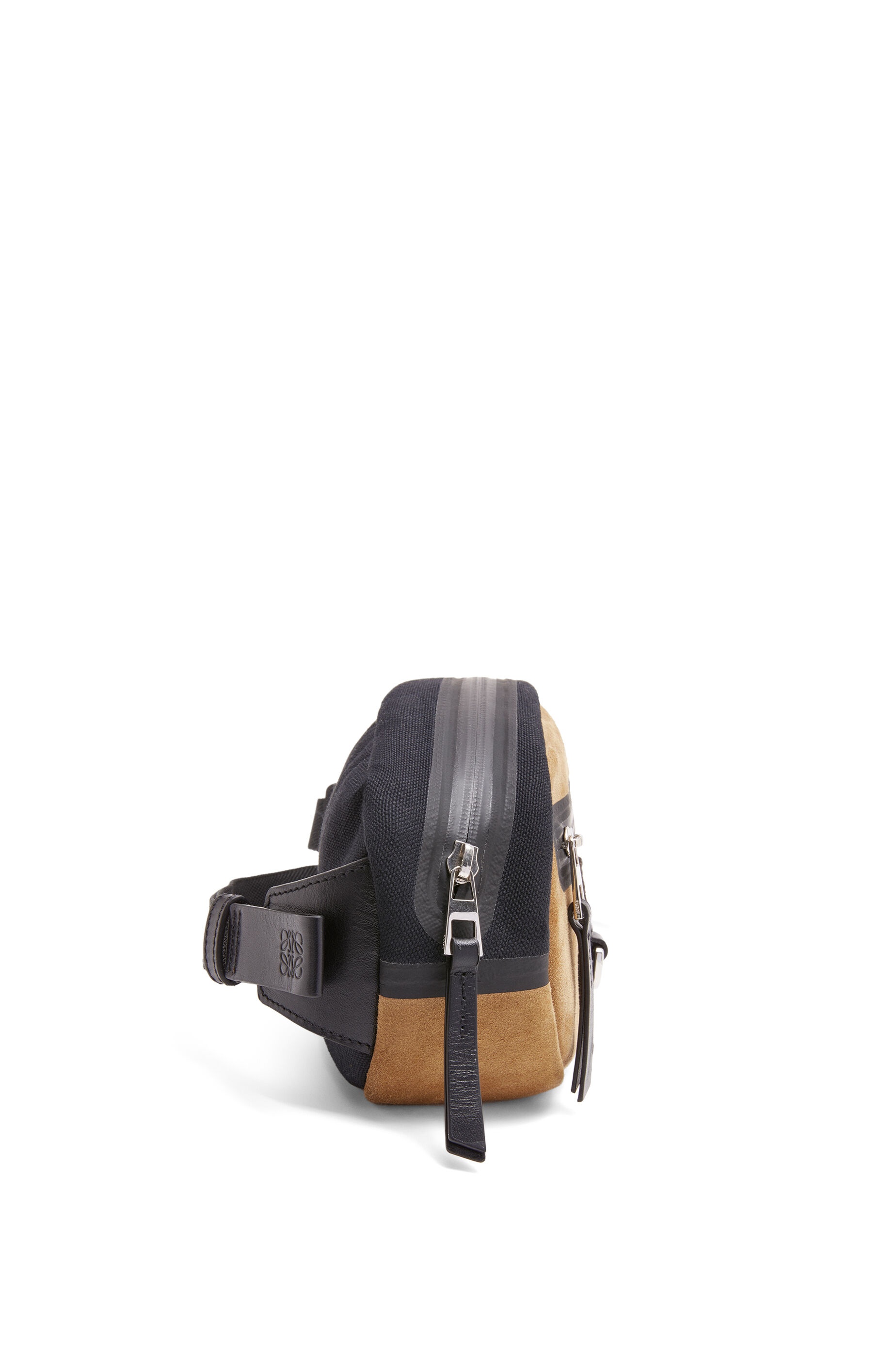 Round bumbag in recycled canvas and suede 4