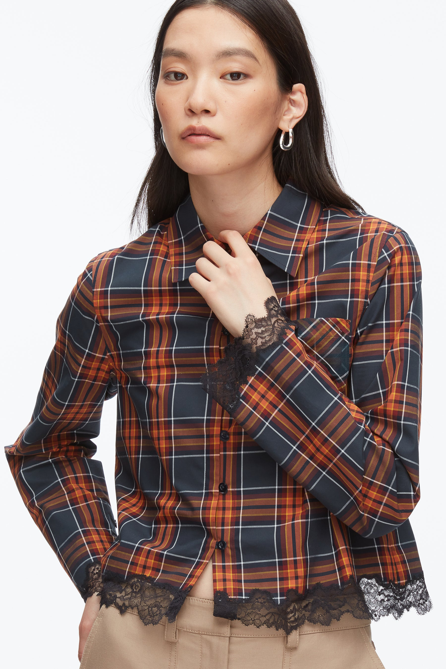 Plaid Mix Cropped Shirt - 6