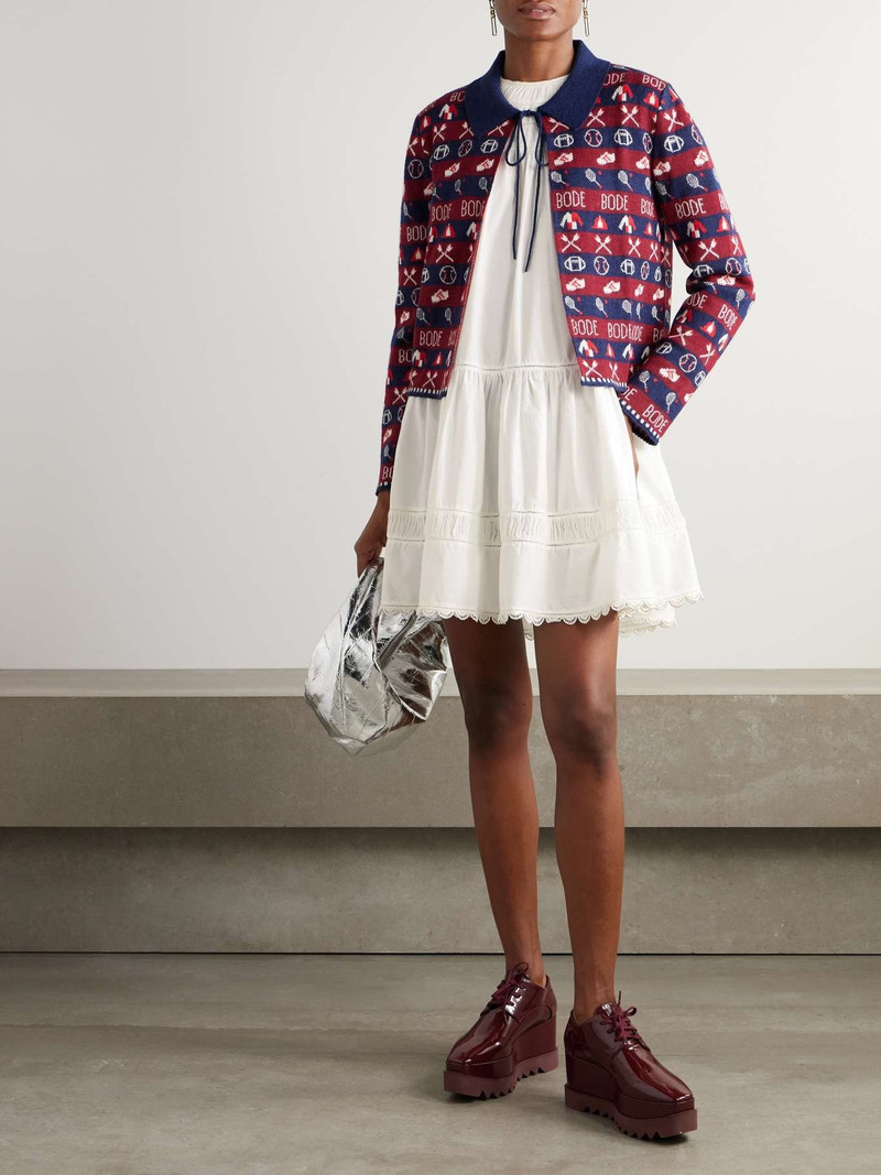 ULLA JOHNSON Oumi crochet and chiffon-trimmed poplin mini dress White outlook