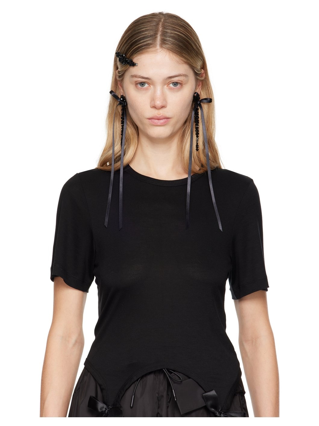 Black Bow Ribbon Drip Earrings - 3
