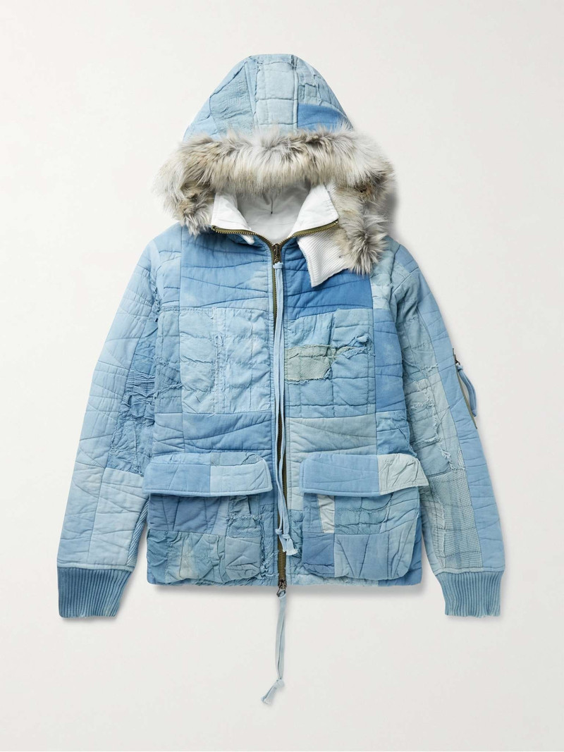 Scrapwork Faux Fur-Trimmed Quilted Cotton Hooded Jacket 1