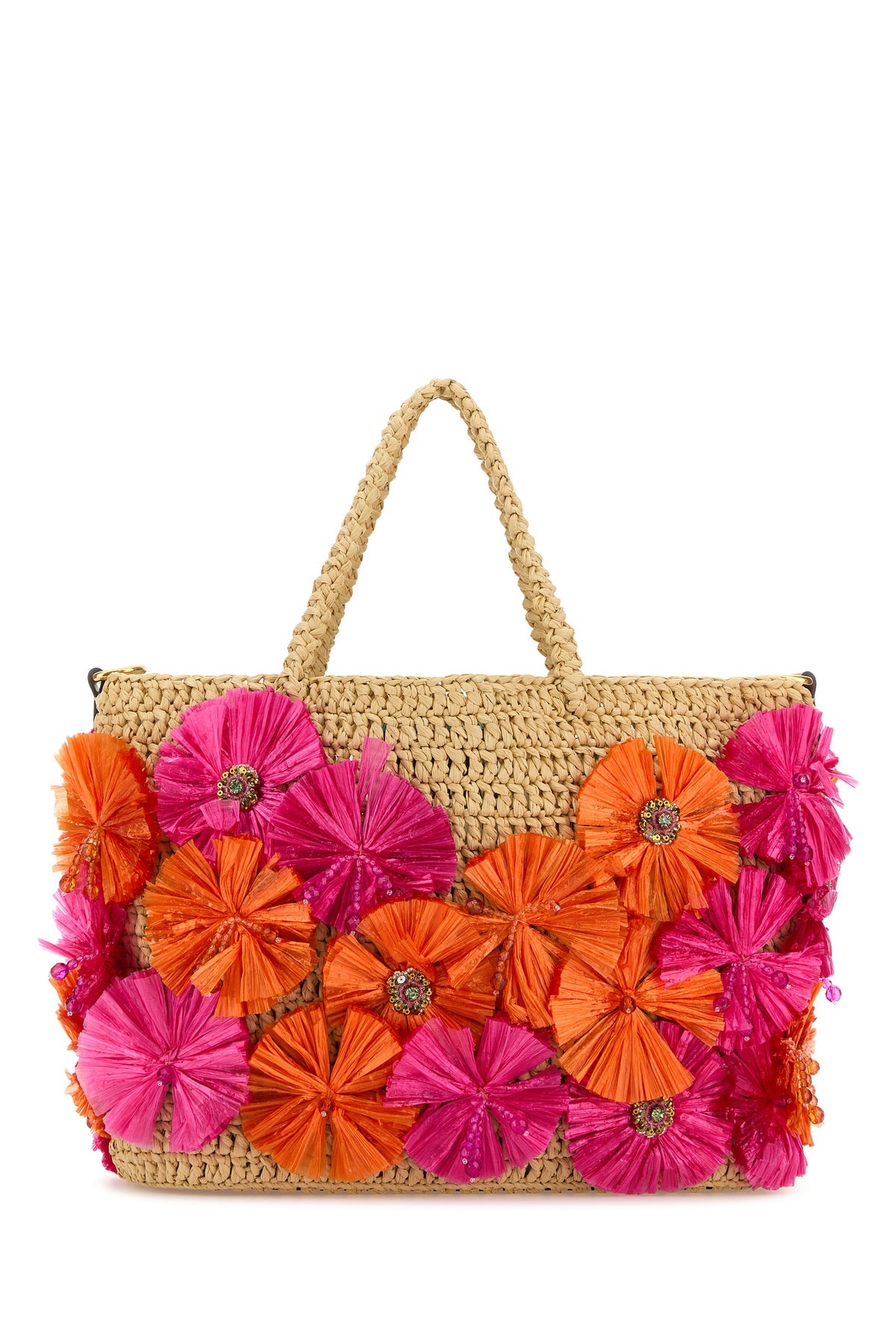 Embellished raffia VLogo Signature shopping bag - 3