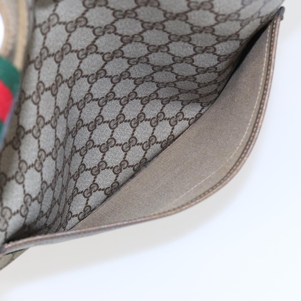 GUCCI GG Canvas Web Sherry Line Tote Bag Pvc Leather Beige Green Red - 11