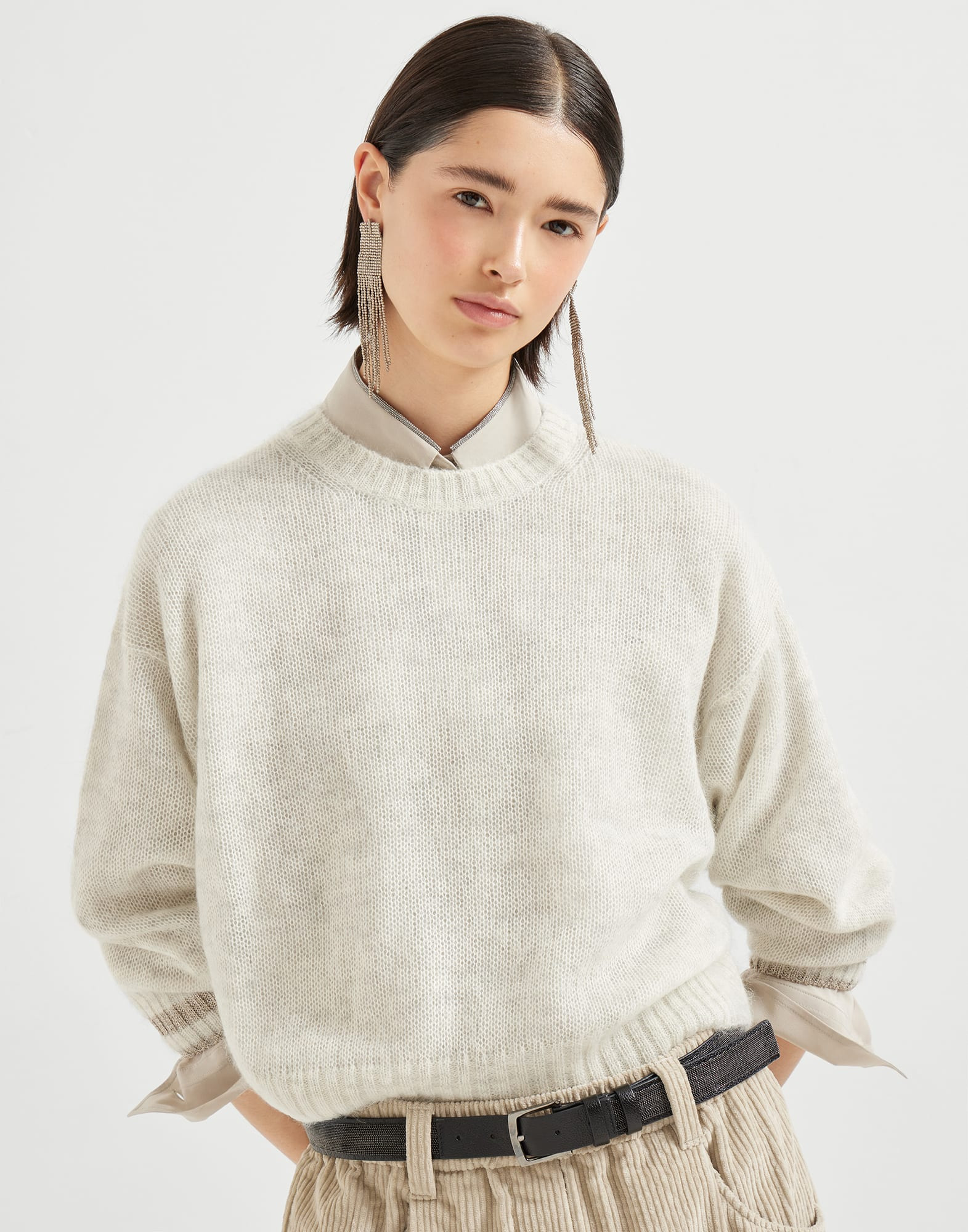 Mohair and wool sweater with sparkling striped cuffs - 4