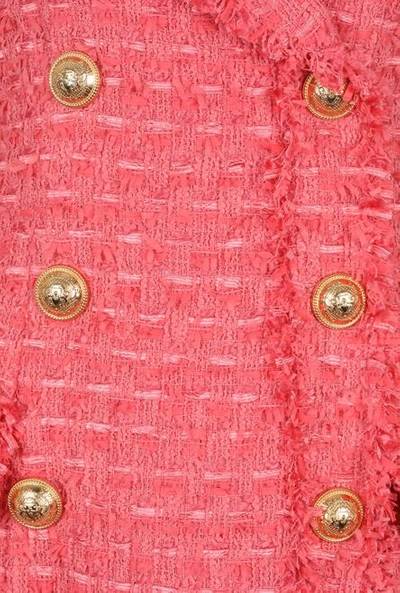 Balmain Short salmon pink tweed dress with gold-tone double-buttoned fastening outlook