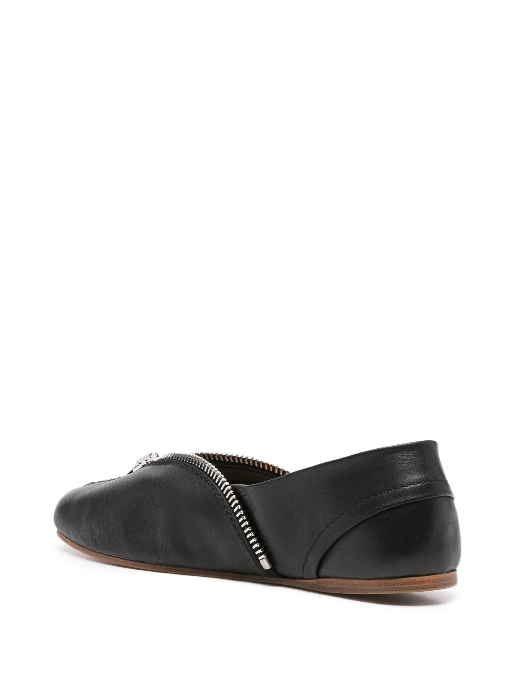 zip-detail leather ballet flats - 3