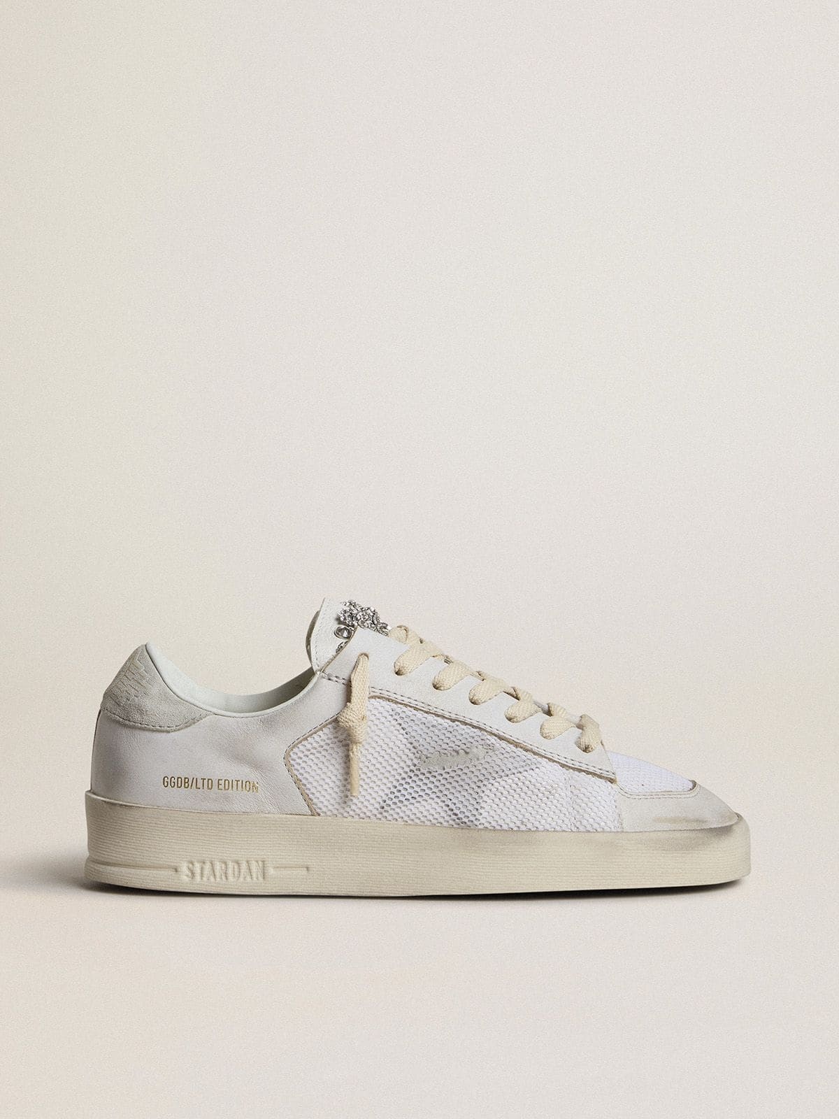 Stardan LTD in white leather with star and heel tab in ice-gray suede - 1