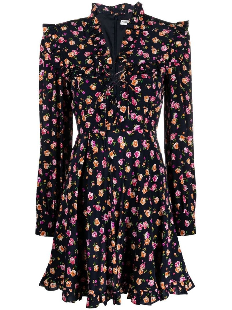 floral-print silk mini dress - 1