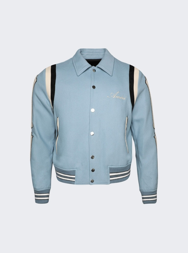 Varsity Bones Bomber Jacket Slate Blue - 1
