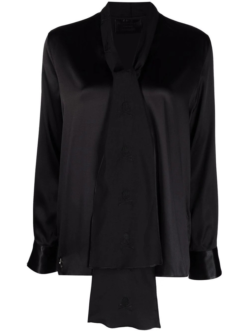 V-neck pussybow silk blouse 1