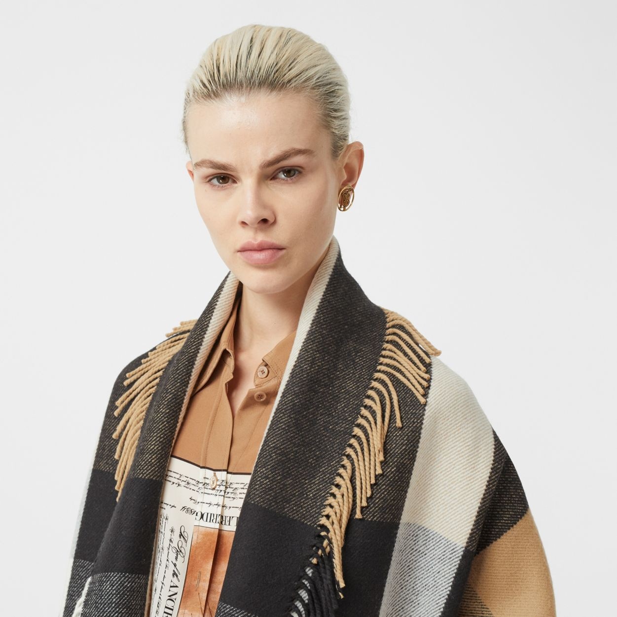 Check Wool Cashmere Jacquard Cape - 3