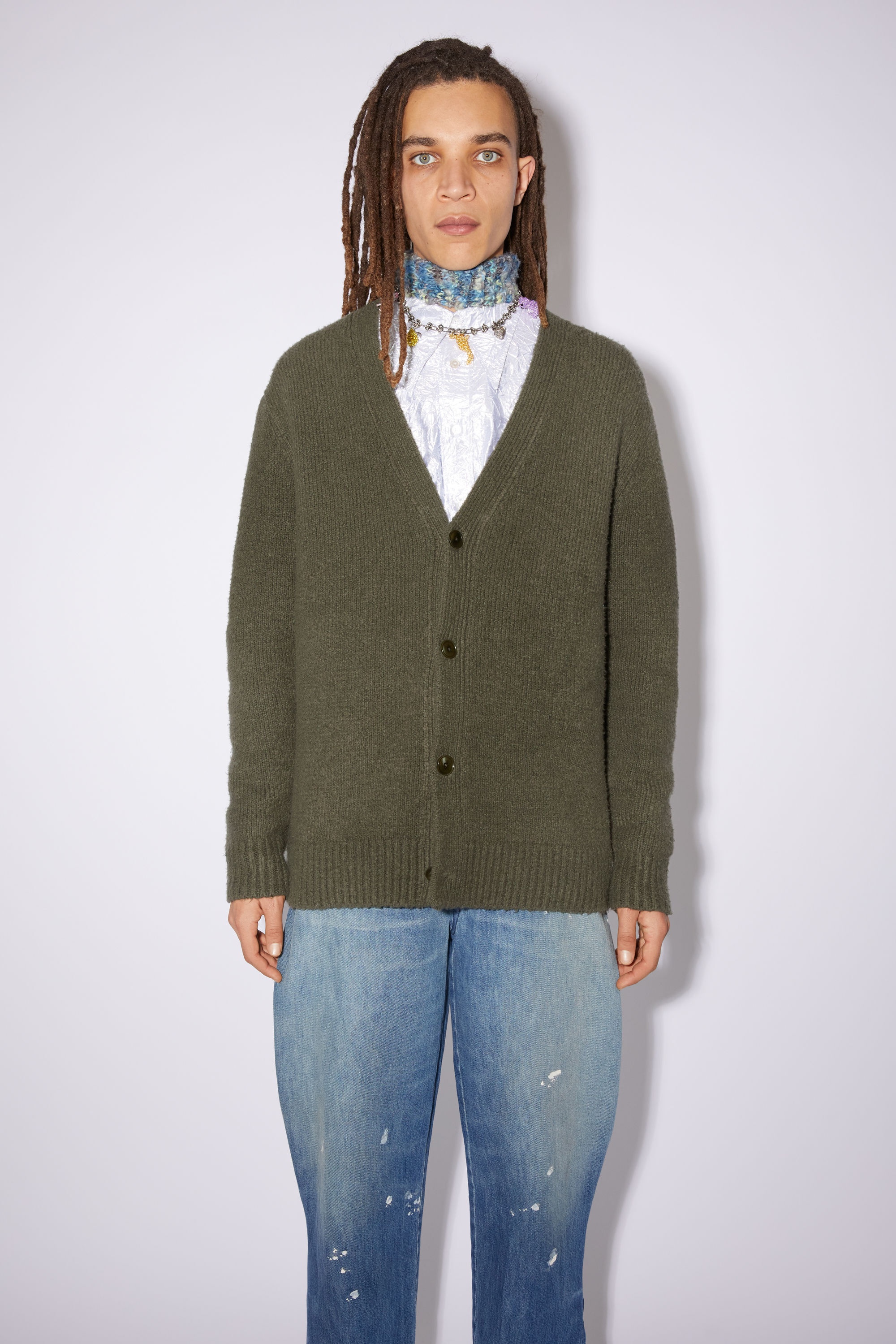 Wool-blend v-neck cardigan - Forest green - 2