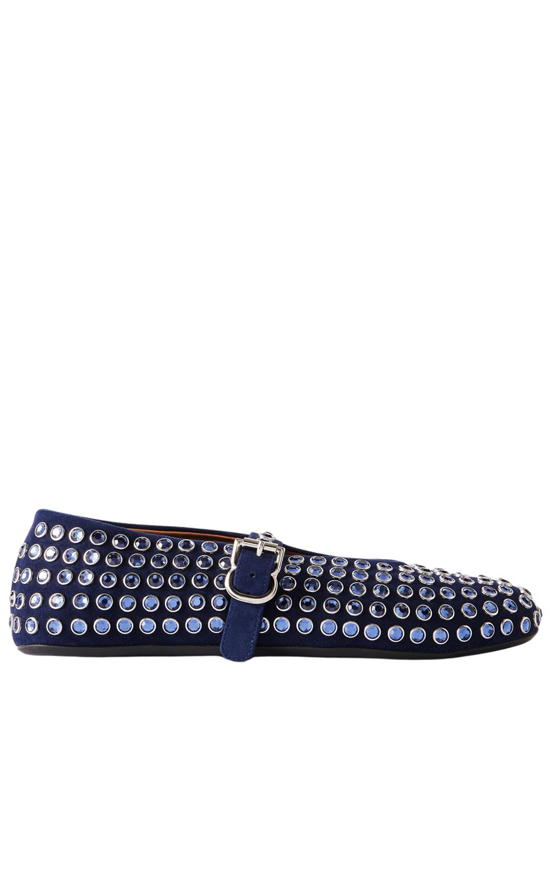 Blue Embellished Suede Ballet Flats - 1