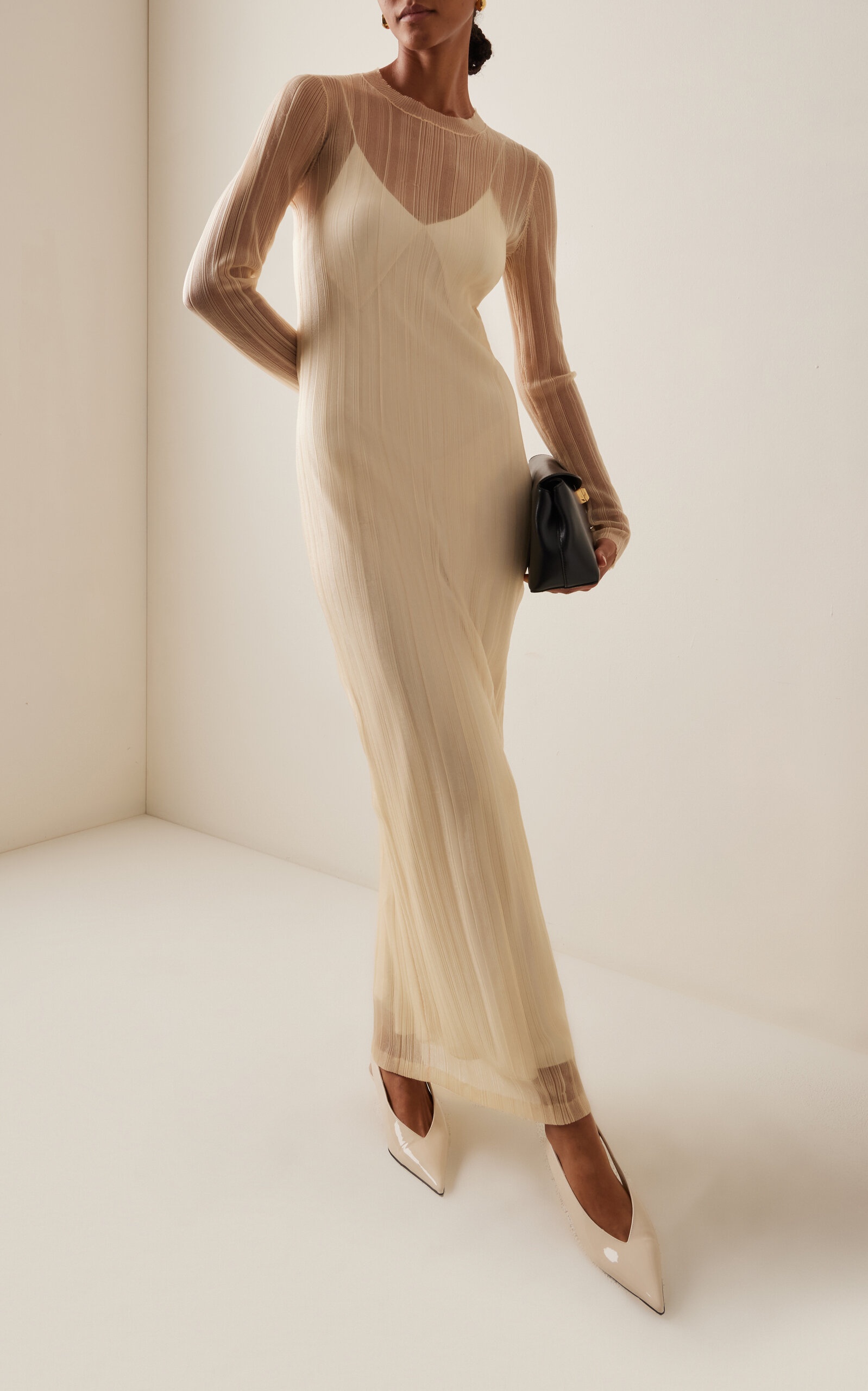 Plissé Nylon Mesh Maxi Dress off-white - 3