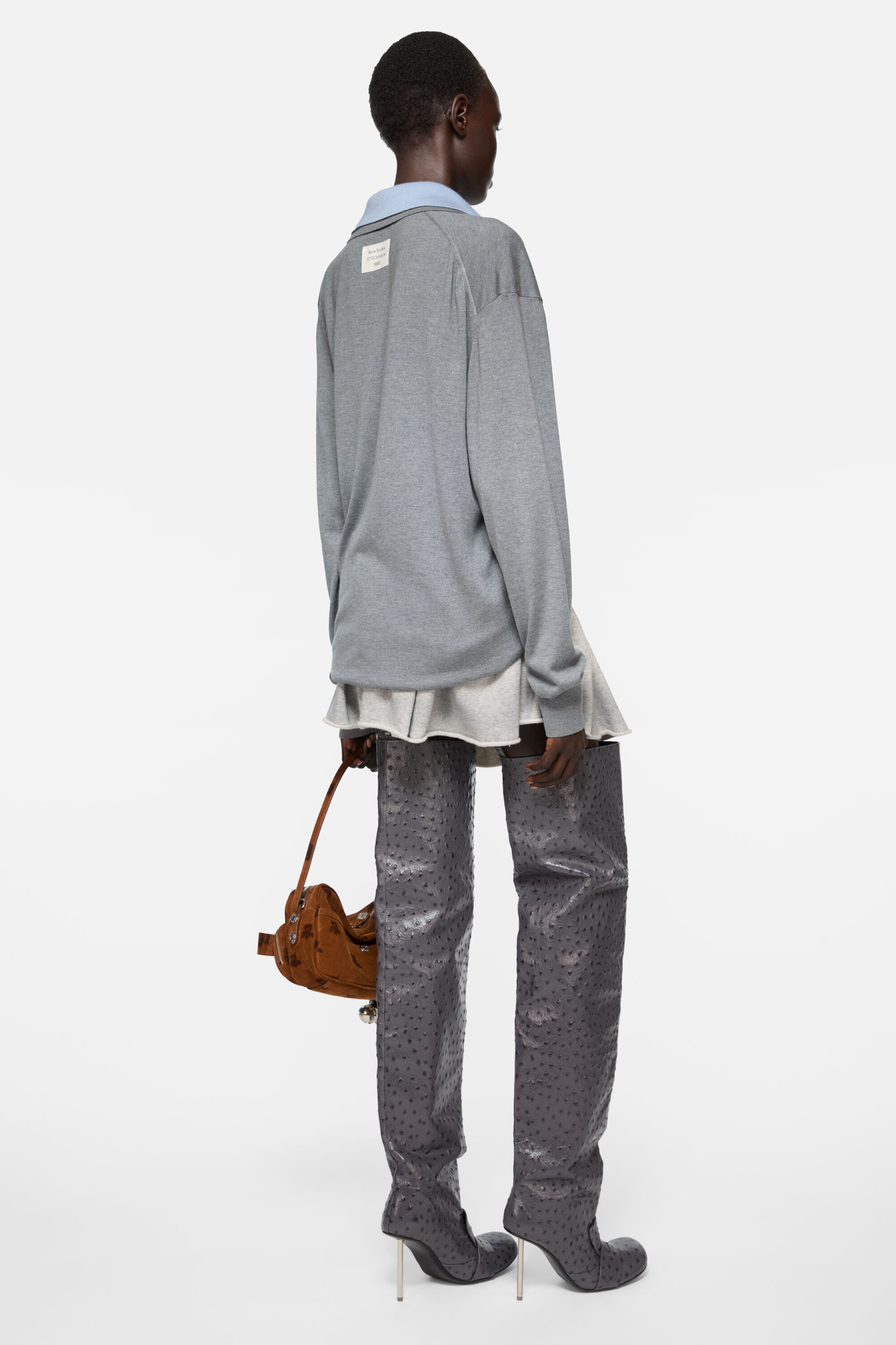 Layered silk jumper - Sky blue/light grey melange - 3