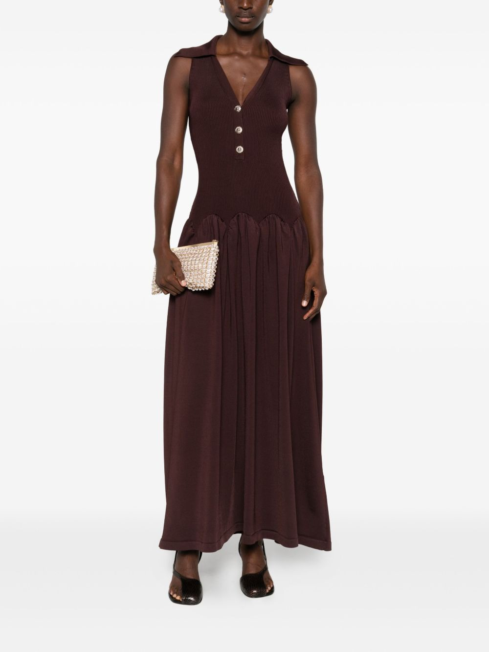 SELF-PORTRAIT RIBBED KNIT MIDI DRESS BROWN - 2