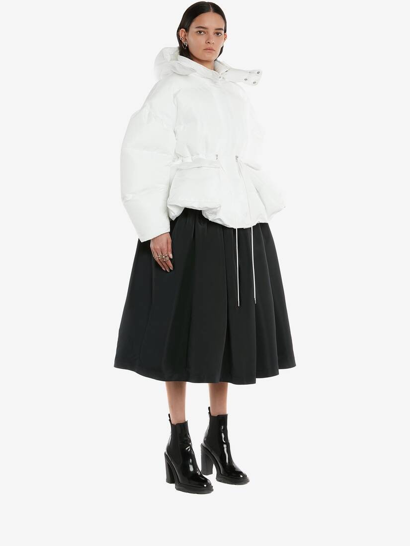 Mcqueen Graffiti Peplum Puffer Jacket in White - 3