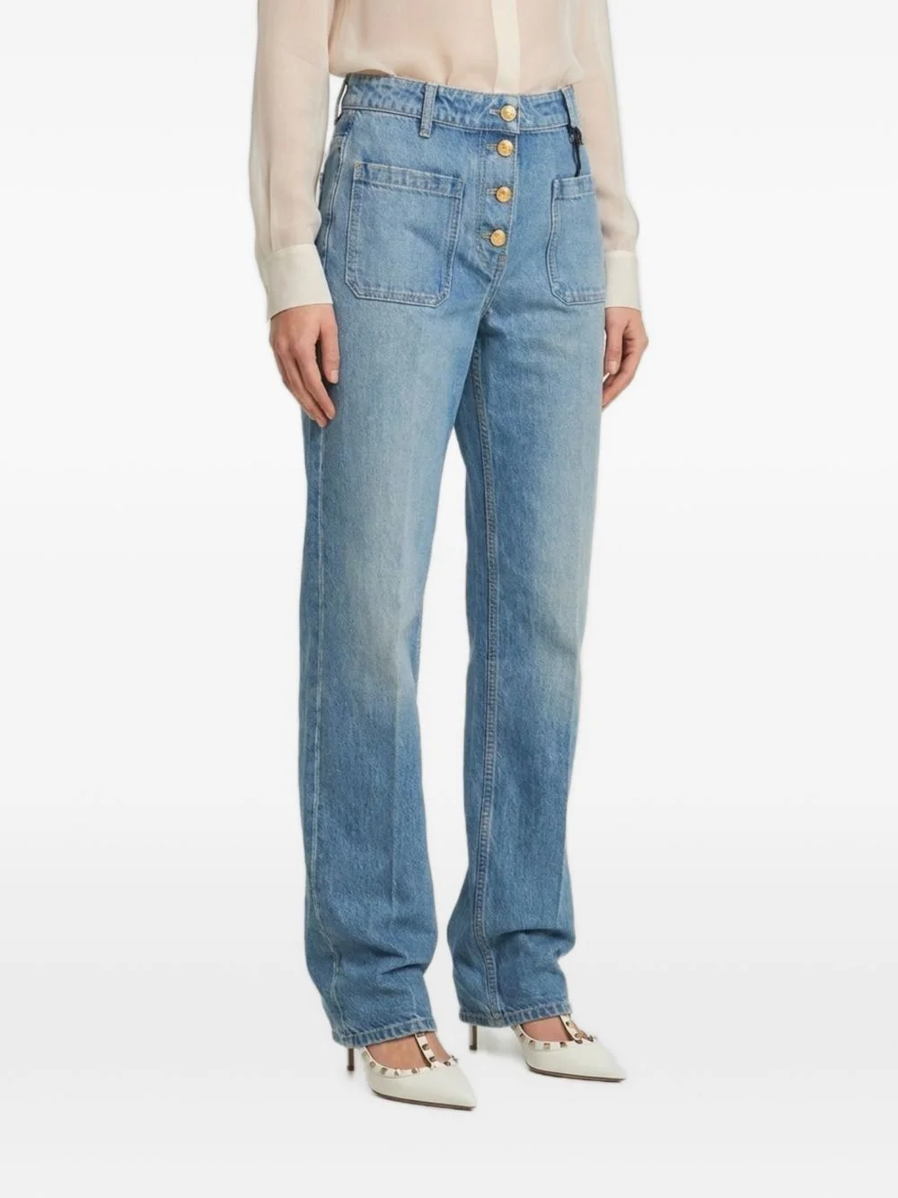 button-embellishment jeans - 1