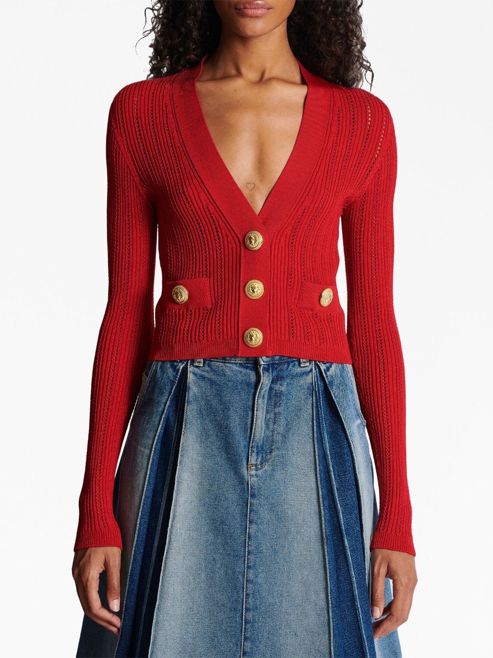 cropped knitted V-neck cardigan - 5