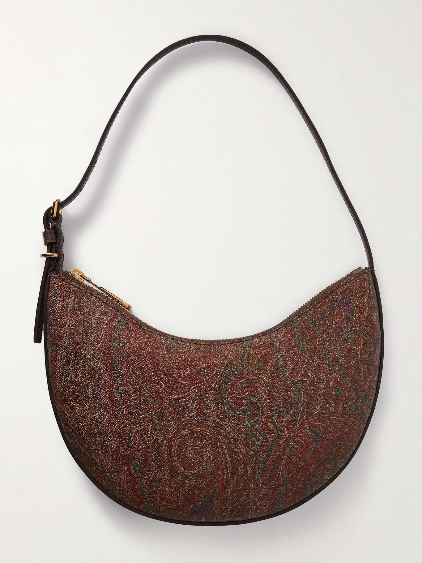 Leather-trimmed paisley-print coated-canvas shoulder bag - 1