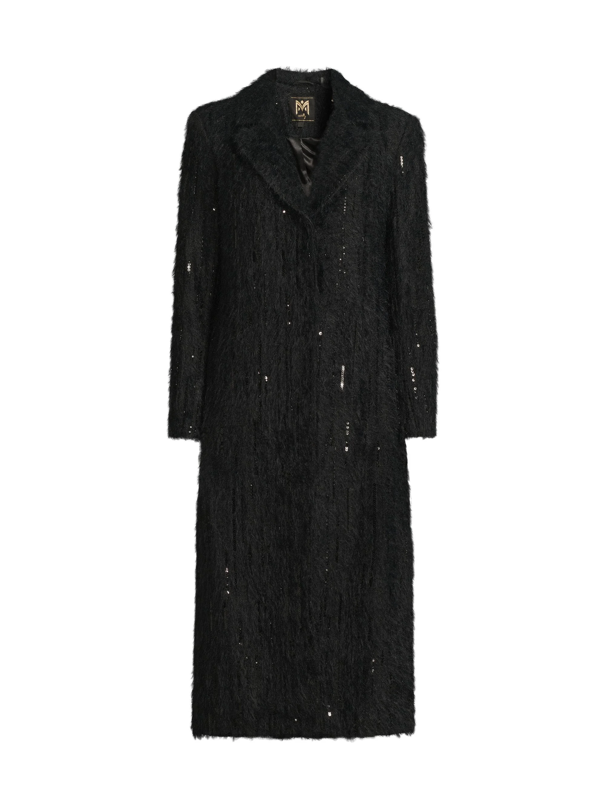 Women's Rhinestone-Embellished Long Coat - Black - 1