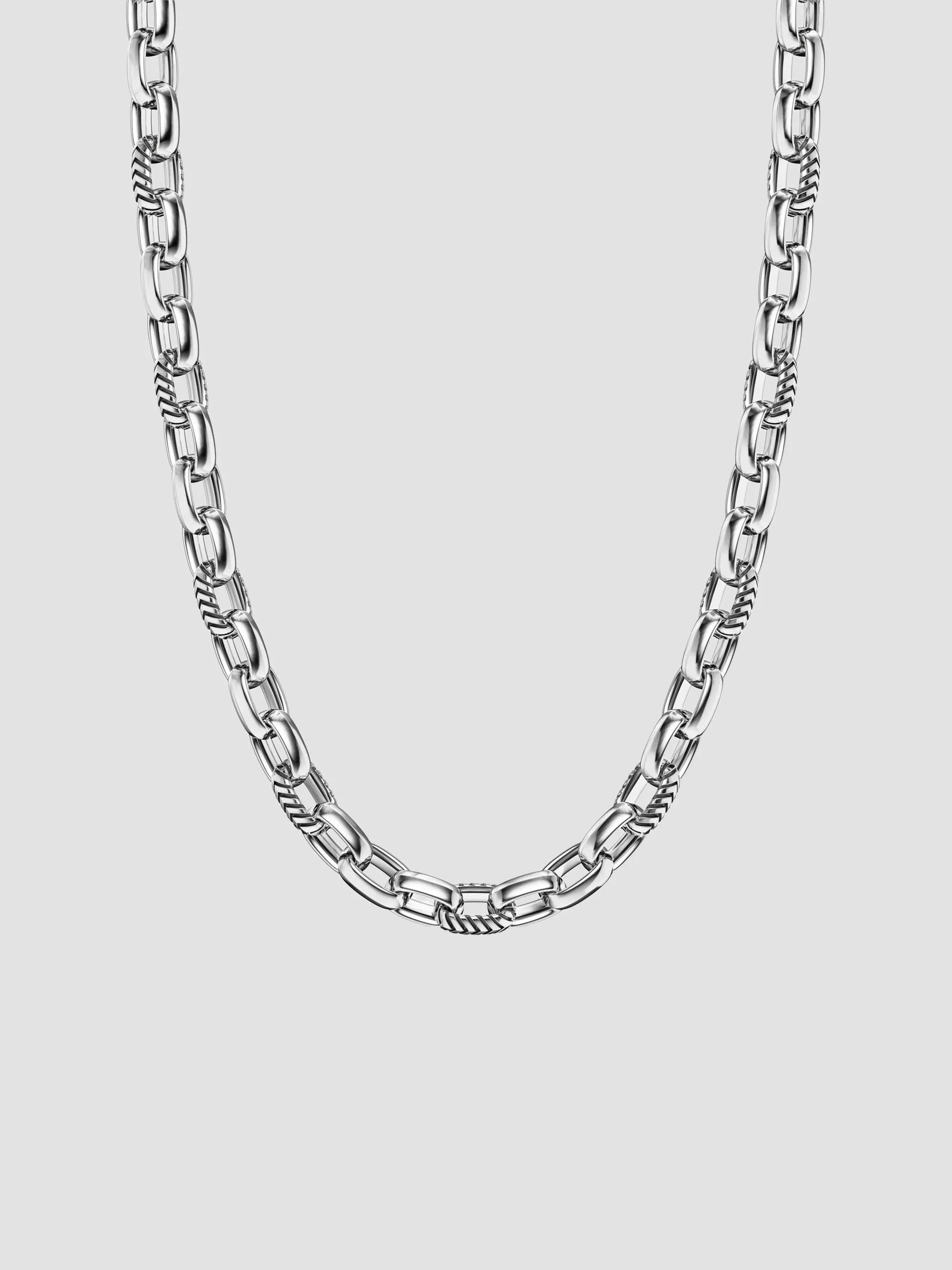 Men's Chevron Oval Link Necklace in Sterling Silver, 10MM - Silver - 1