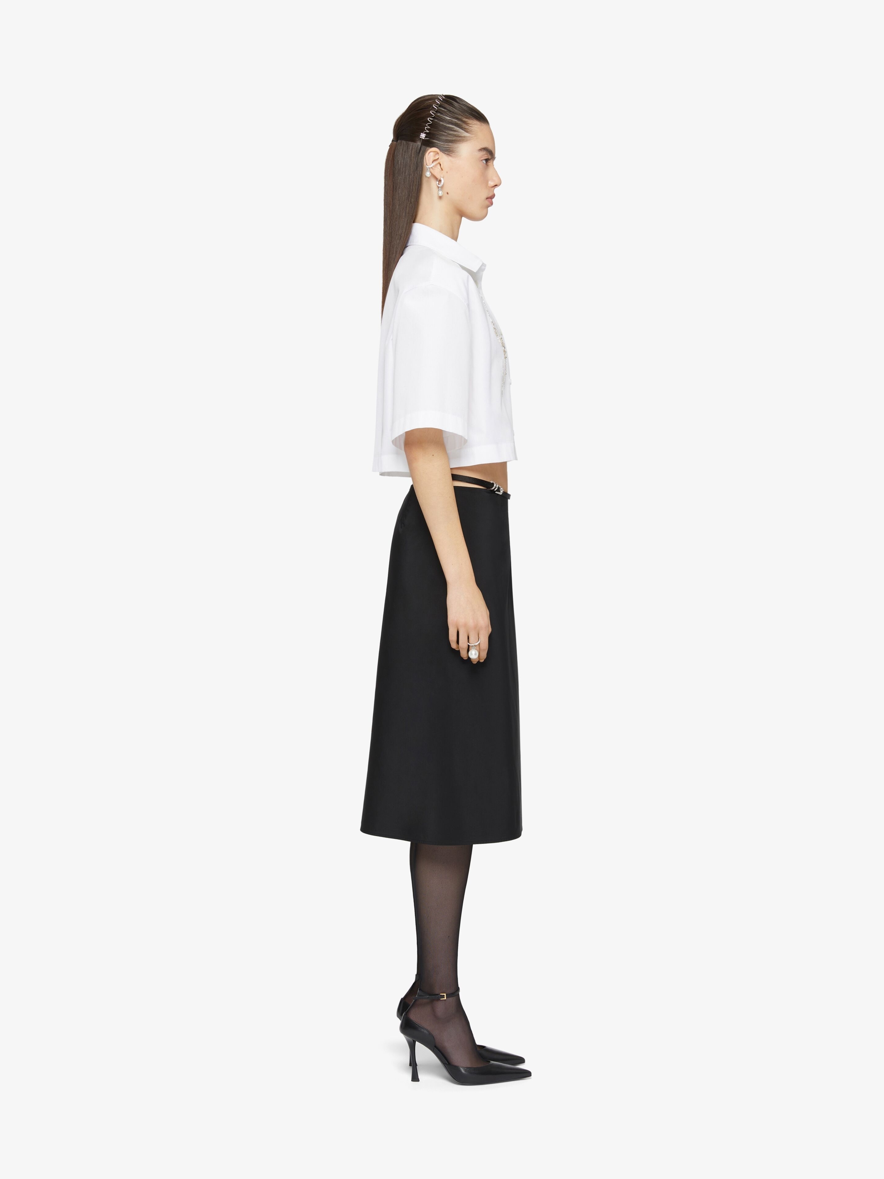 CROPPED SHIRT IN POPLIN WITH CRYSTALS - 3