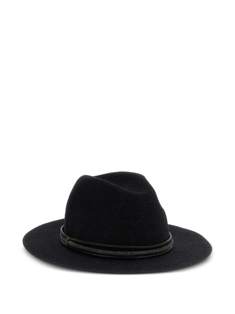 Brunello Cucinelli leather monili-band fedora hat outlook