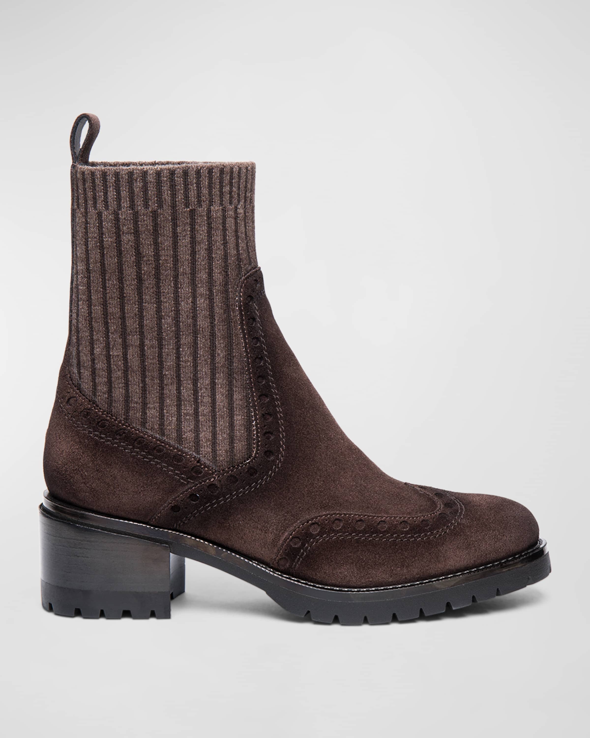 Ferret Brogue Suede Knit Booties - 1