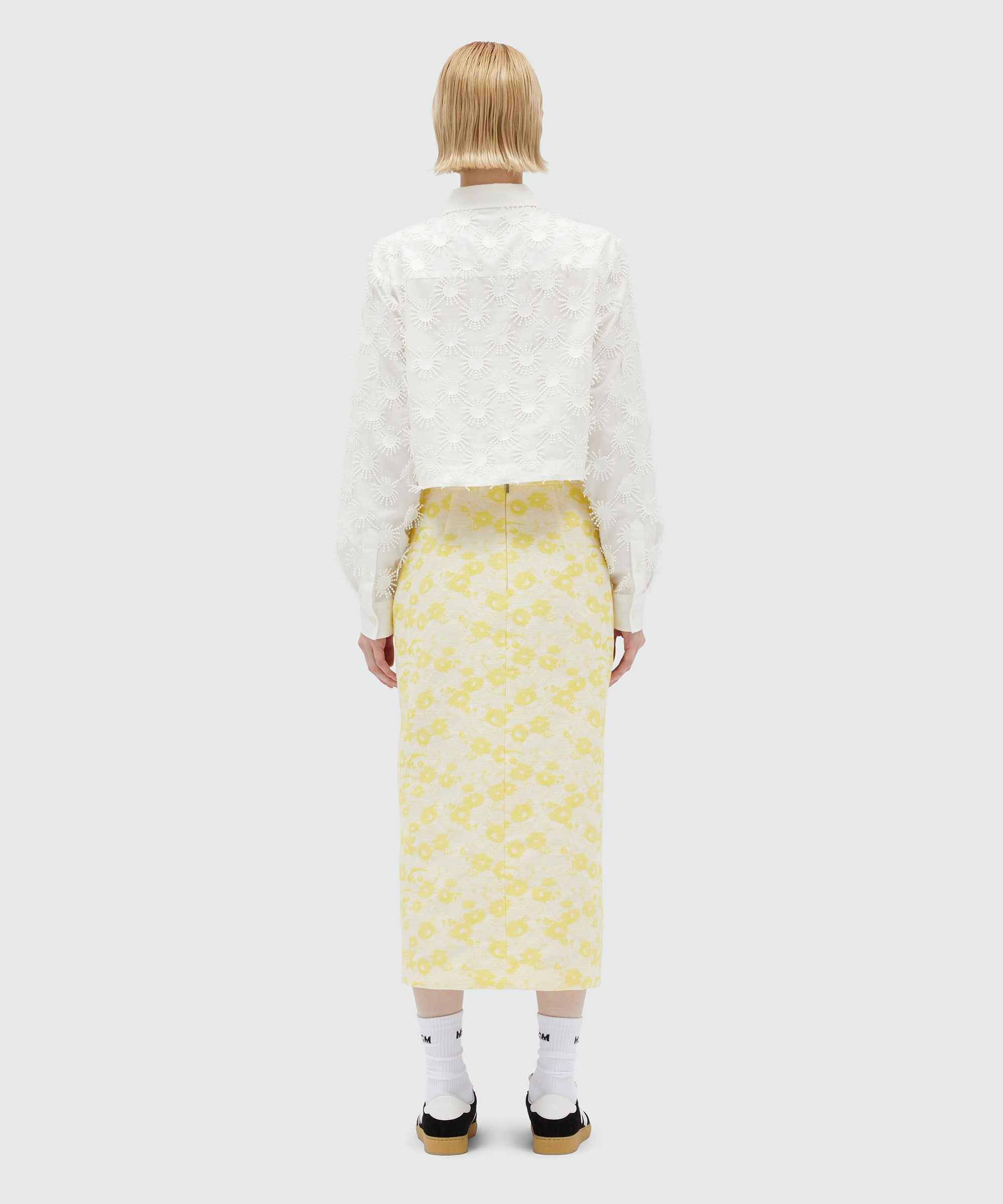 Midi skirt with jacquard floral pattern - 3