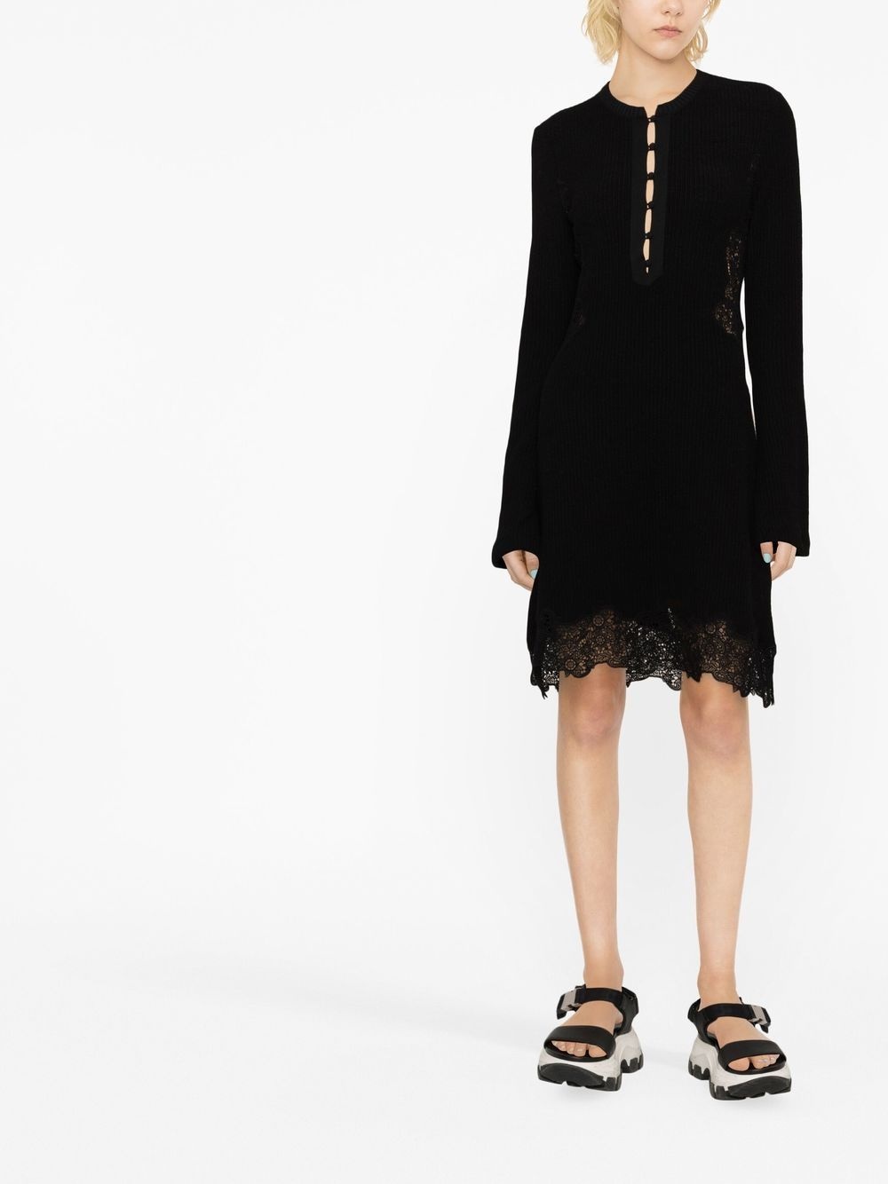 lace-panel knitted mini dress - 2