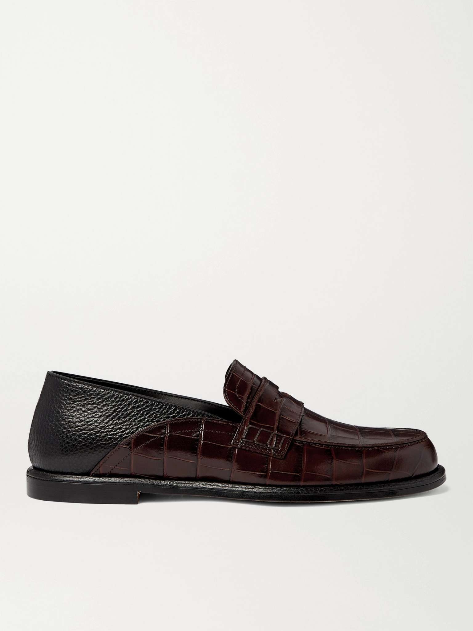 Collapsible-Heel Croc-Effect and Full-Grain Leather Penny Loafers - 1