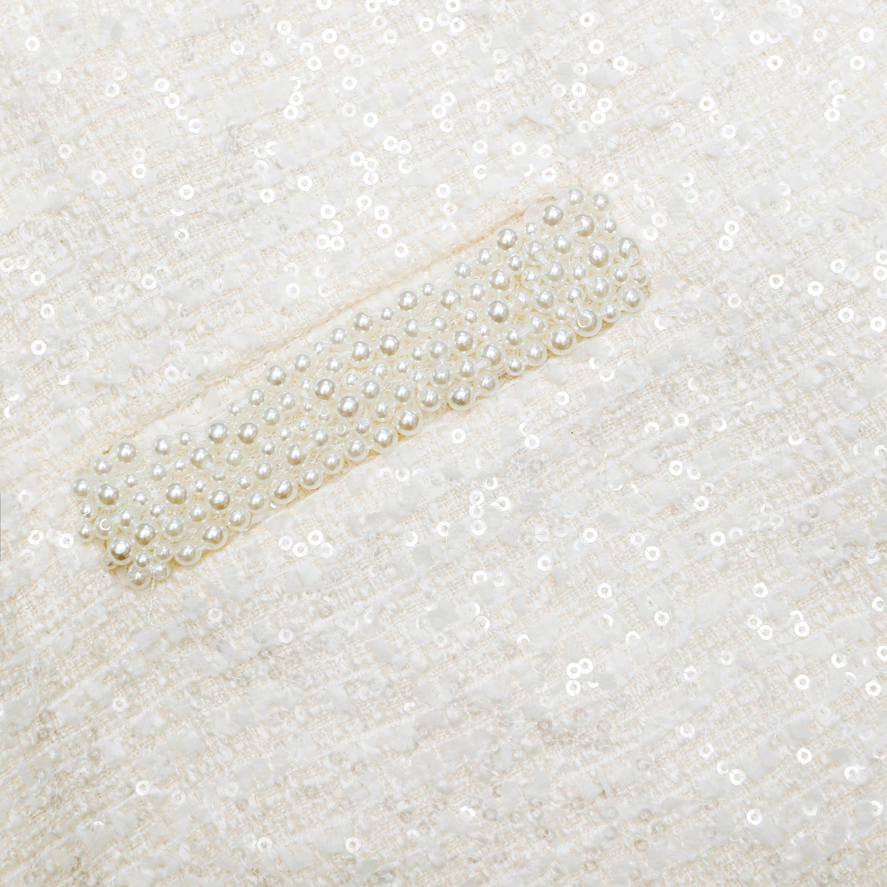 Cream Boucle Pearl Trim Mini Skirt - 5