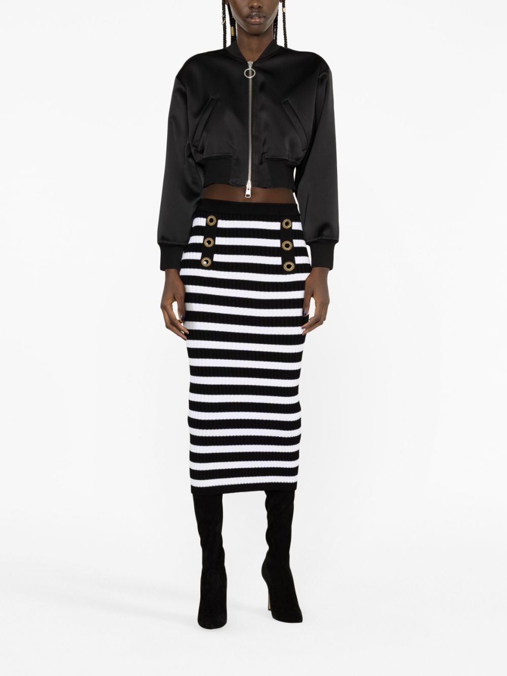 striped ribbed-knit midi skirt - 2