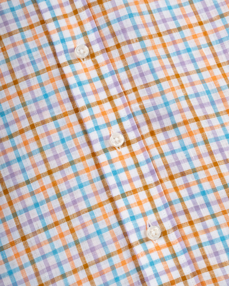 J. PRESS TEAL & ORANGE TATTERSALL  LINEN SPORT SHIRT - CLASSIC FIT outlook