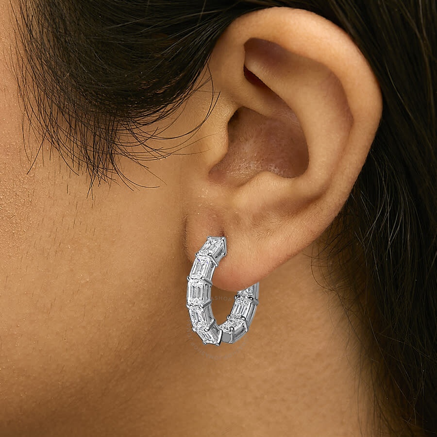 Haus Of Brilliance - Haus of Brilliance 14K White Gold 5 1/10 Cttw Emerald Cut Lab Grown Diamond Inside Out Hoop Earrings - 5