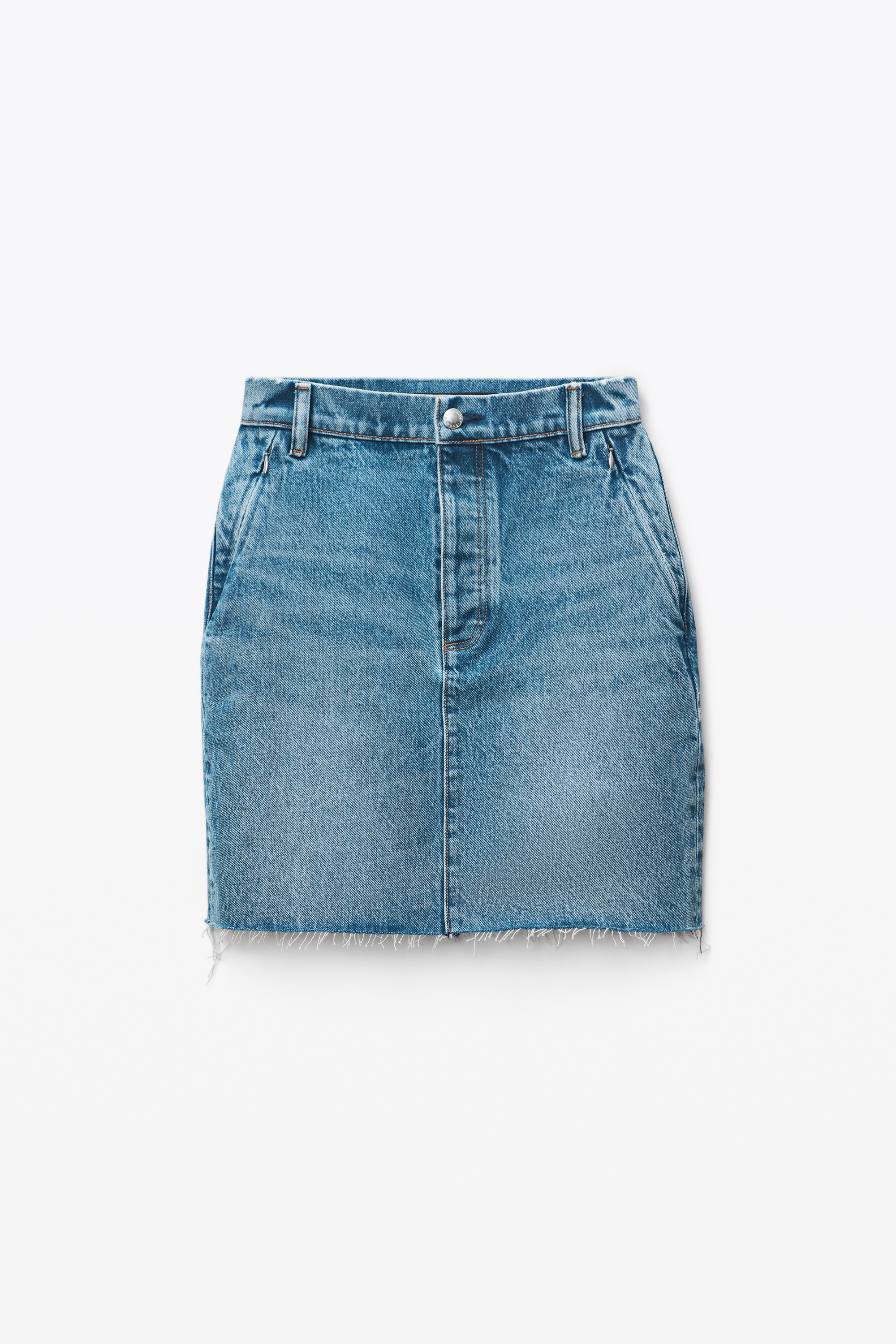 INVISIBLE ZIP MINI SKIRT IN INDIGO DENIM - 1