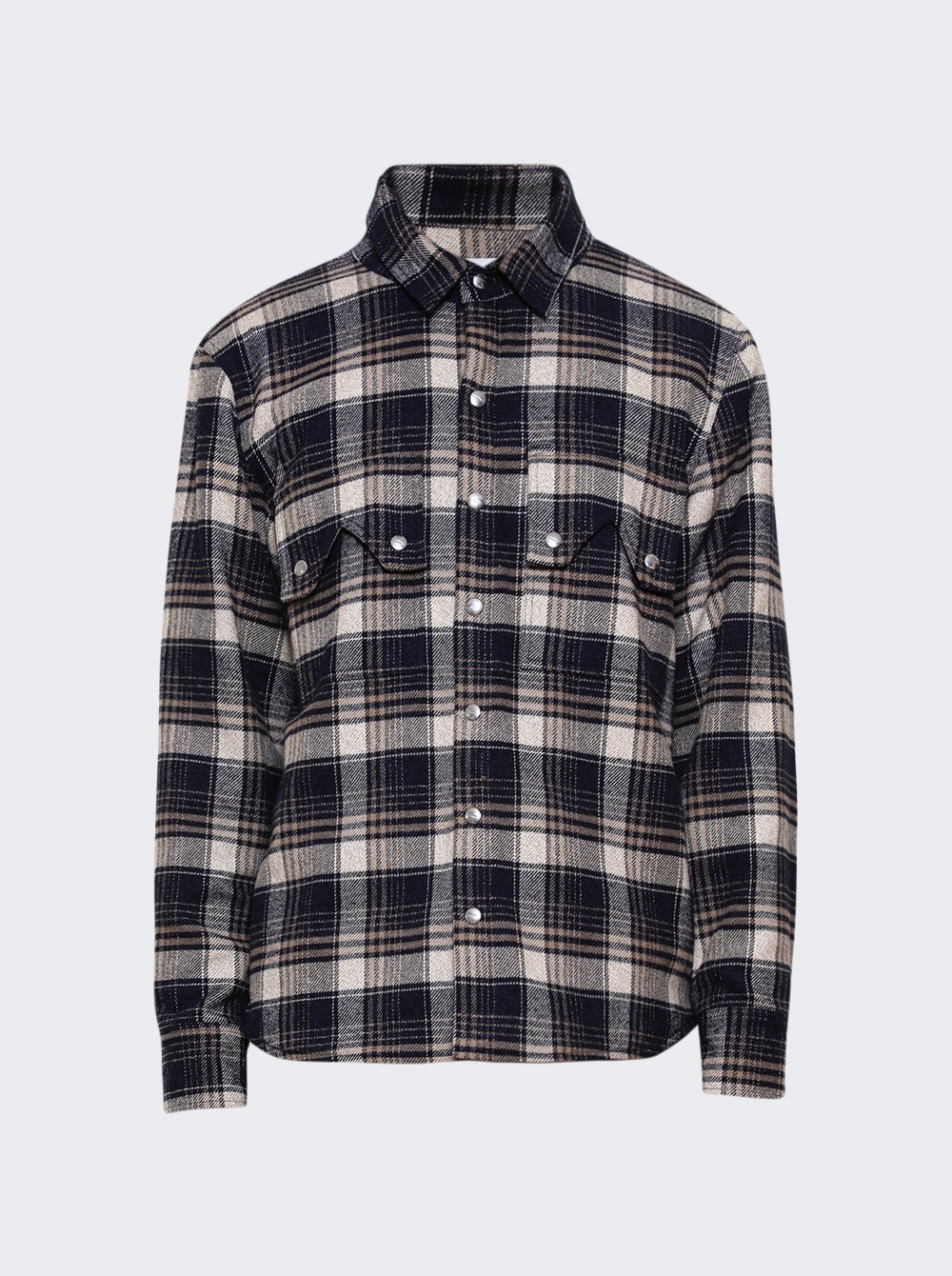 Flannel Long Sleeves Overshirt Dark Navy And Beige - 1