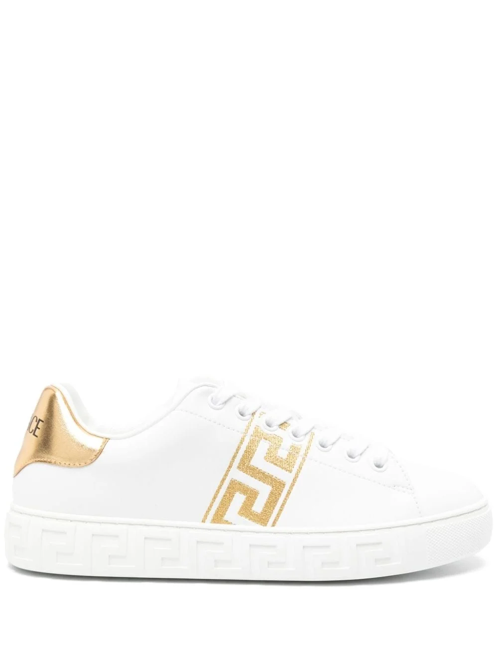 Greca-embroidered leather sneakers - 1