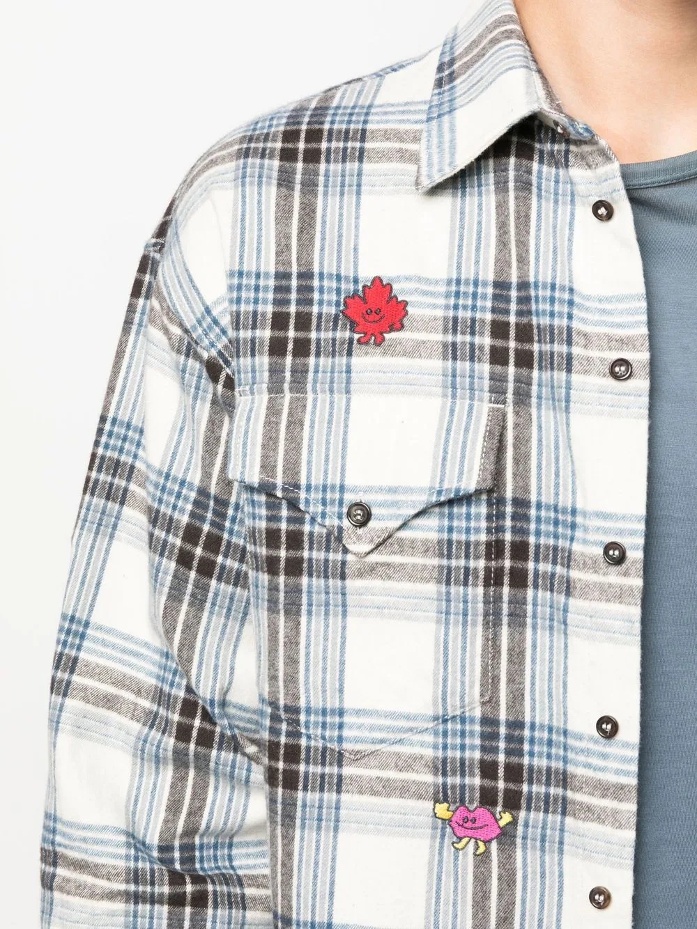 embroidered-detail plaid-check print shirt - 5