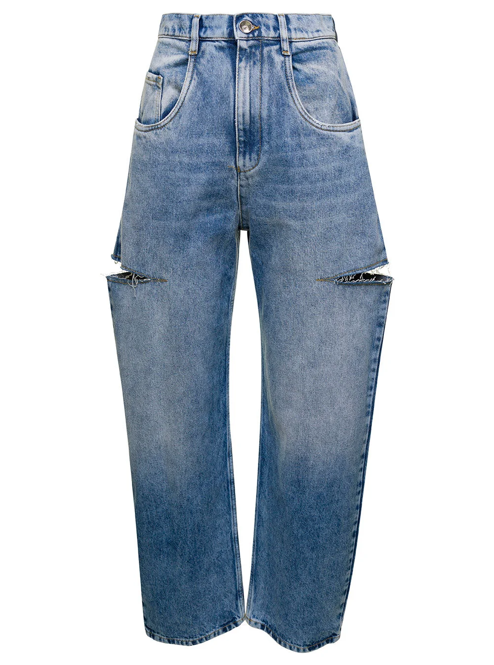Maison Margiela Women Blue Jeans With Cut-Out Details And Faded Effect In Denim Woman - 1